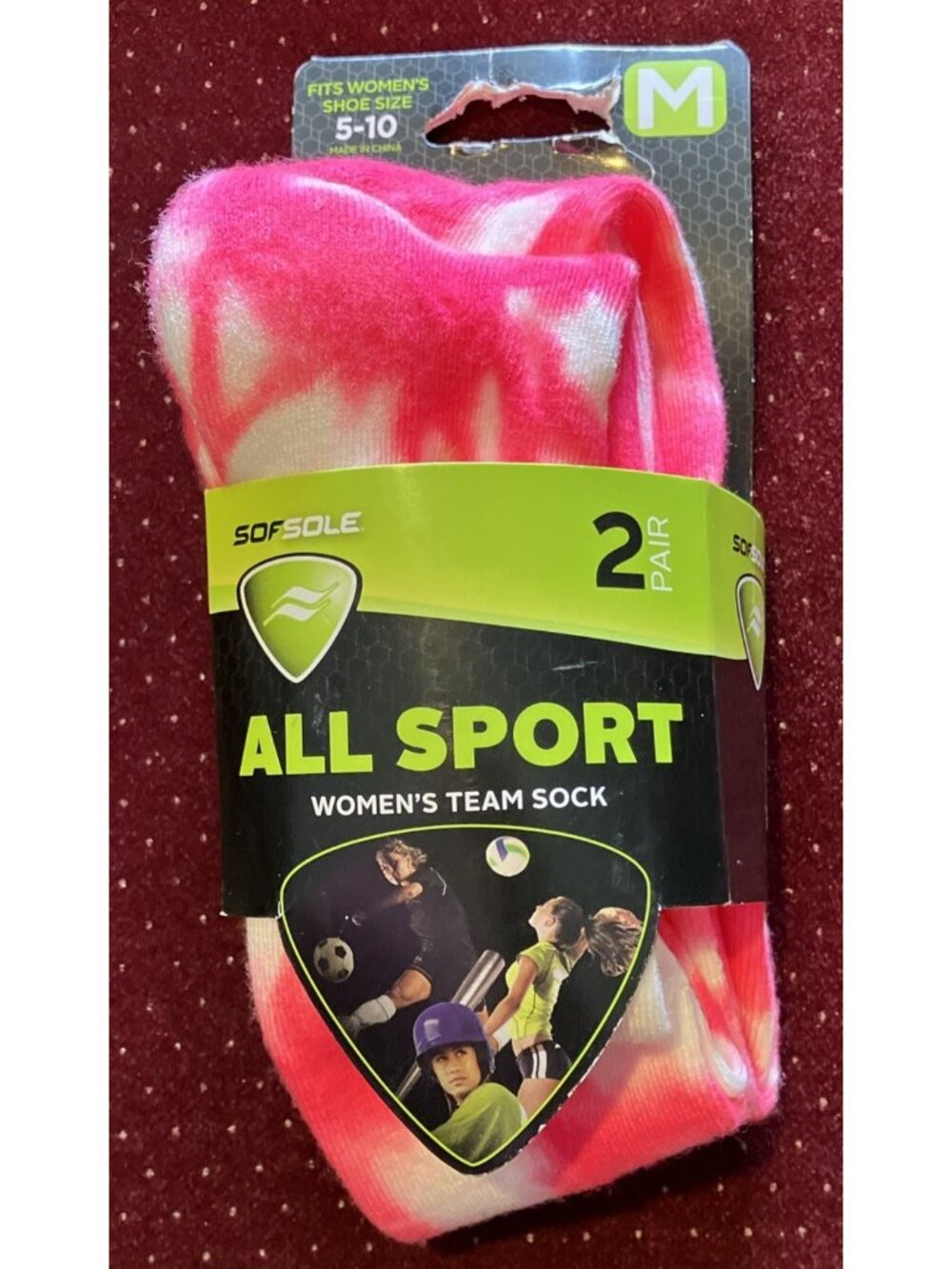 SOFSOLE Women's All Sport Team Sock  Size 5-10 Medium Pink/White 2 Pair